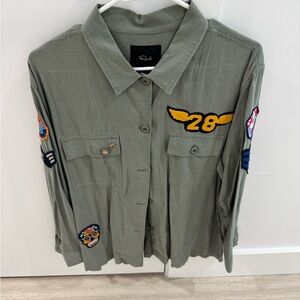 Olive Green Shirt/Blazer with Patches